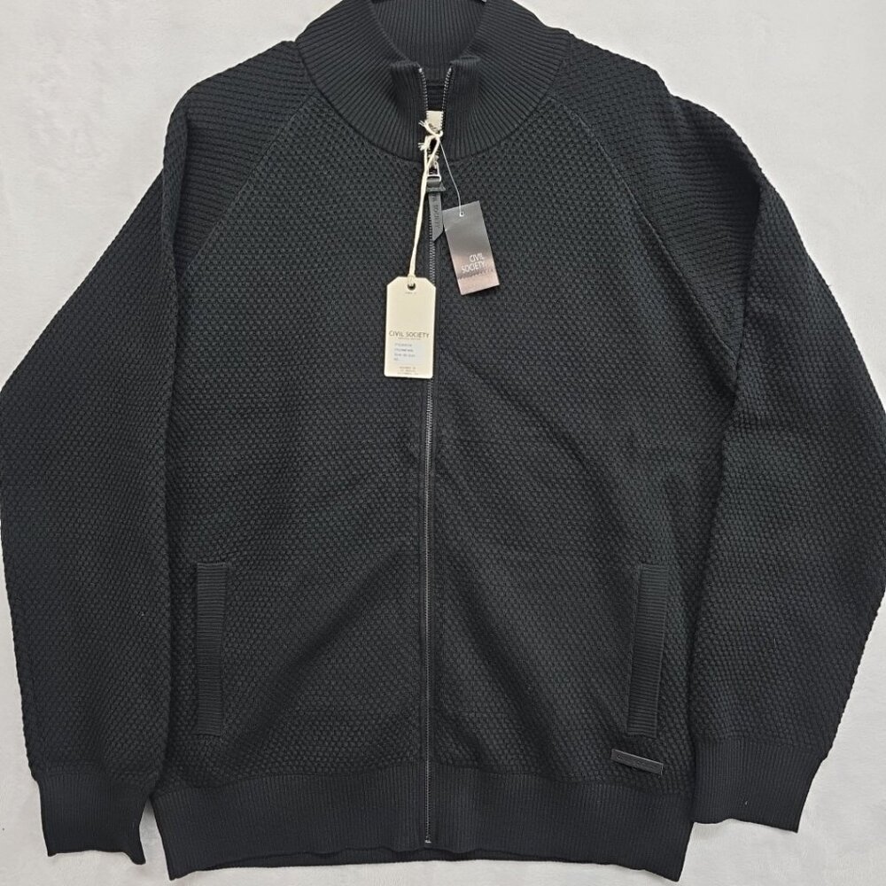 Civil Society Mens Nikhil Moc Neck Full Zip Sweater Size Lg NWT Textured